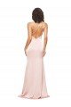 Full Length Ruched Silky Satin Evening Dress with Low Back and High Split