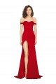 Off the Shoulder Sweetheart Bustier Style Silky Satin Evening Dress with Side Split