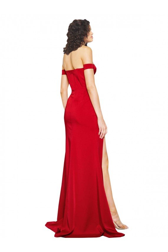 Off the Shoulder Sweetheart Bustier Style Silky Satin Evening Dress with Side Split