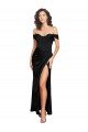 Fitted Sweetheart Neckline Silky Satin Evening Dress with Off the Shoulder Sleeves and High Slit