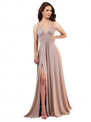 Long A-Line Plunge V-Neckline Spandex Evening Dress with Slit Canada