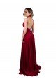 A-Line Halter Plunge V-Neckline Open Back Spandex Evening Dress with Slit
