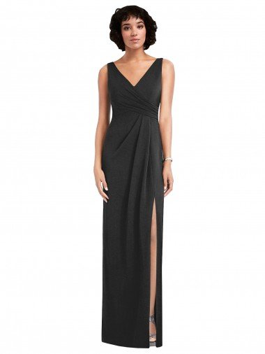 Draped Wrap Maxi Spandex Evening Dress with Front Slit Canada