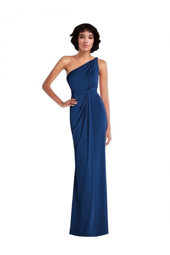 Grecian Inspired One Shoulder Twist Draped Maxi Spandex Evening Dress
