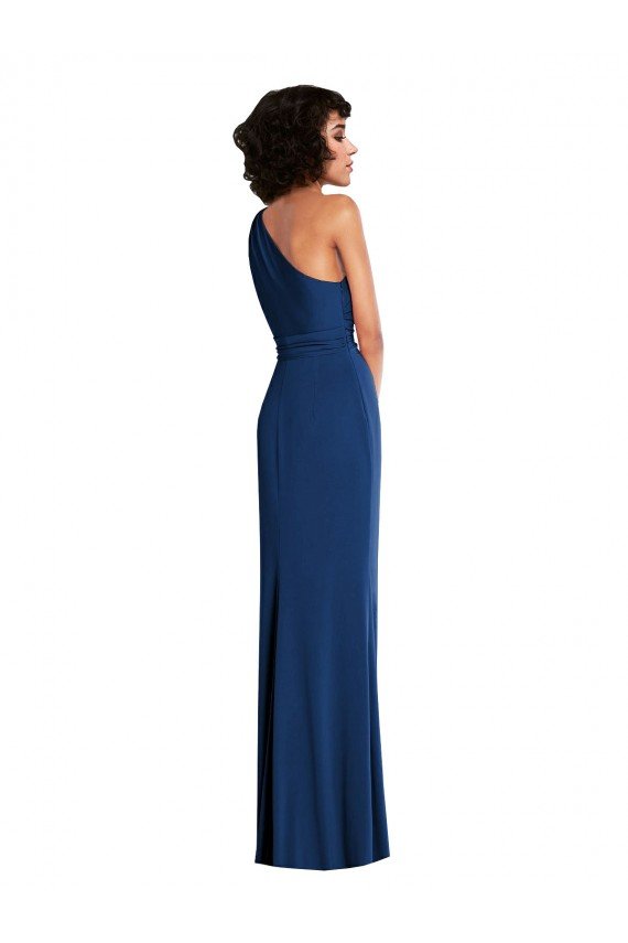 Grecian Inspired One Shoulder Twist Draped Maxi Spandex Evening Dress