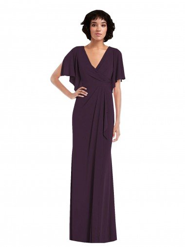 Faux Wrap Split Sleeves Maxi Spandex Evening Dress with Cascade Skirt Canada