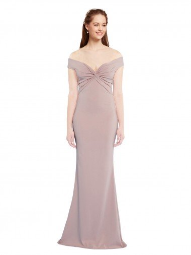 Knotted Off the Shoulder Crepe Evening Dress with Cut-Out Back Canada