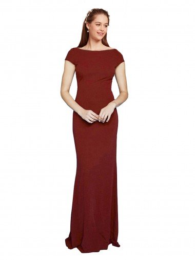 Cap Sleelves Mermaid Crepe Evening Dress Keyhole Back Canada