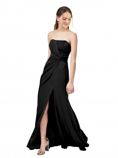 Strapless Fit and Flare Long Crepe Evening Dress with Knot and Slit Canada