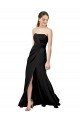 Strapless Fit and Flare Long Crepe Evening Dress with Knot and Slit
