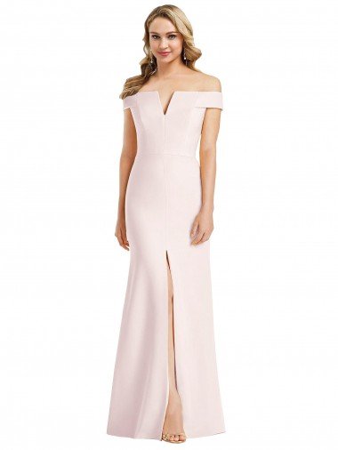 Off the Shoulder Notch Trumpet Crepe Evening Dress with Front Slit Canada