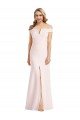 Off the Shoulder Notch Trumpet Crepe Evening Dress with Front Slit