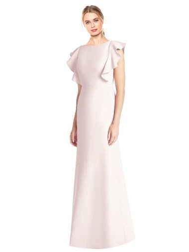 Ruffle Cap Sleeves Open Back Trumpet Evening Dress Canada