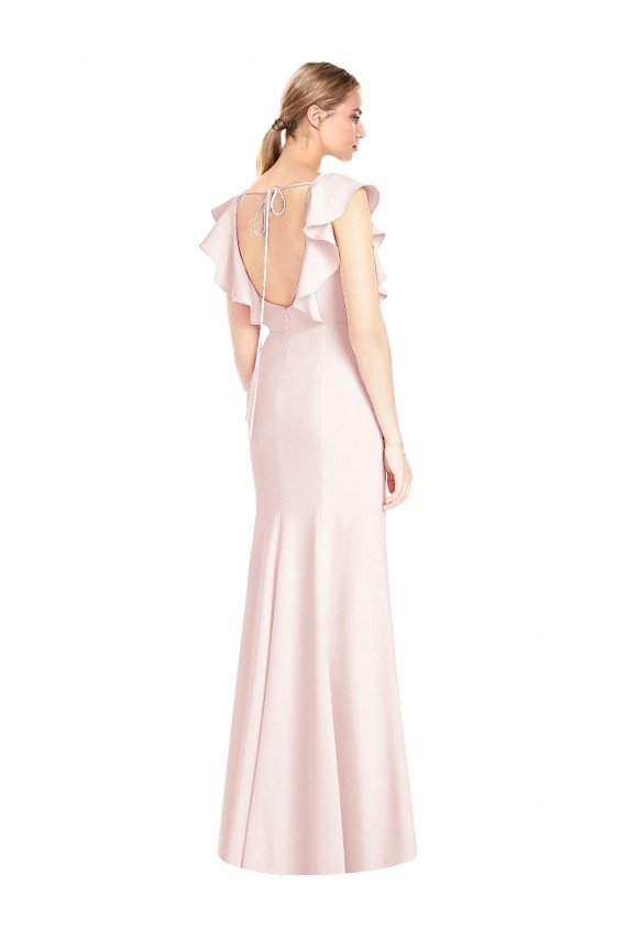 Ruffle Cap Sleeves Open Back Trumpet Evening Dress