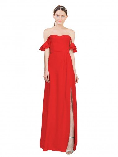 Double Ruffle Flounce Sleeves Crepe Evening Dress with Slit Canada