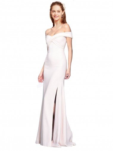 Criss Cross Off the Shoulder Crepe Evening Dress with Side Slit Canada