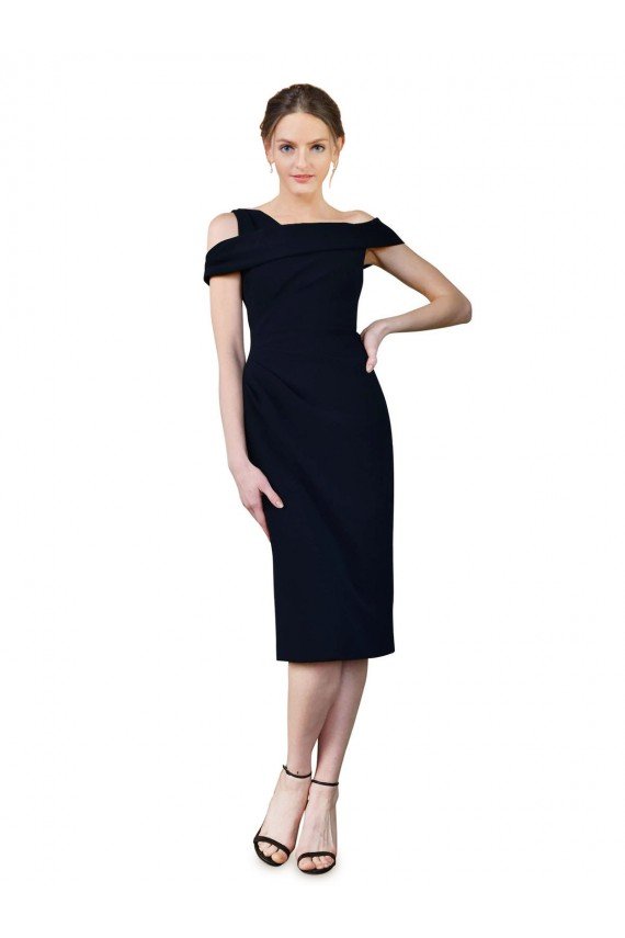 Draped Cross Shoulder Stretch Crepe Cocktail Evening Dress