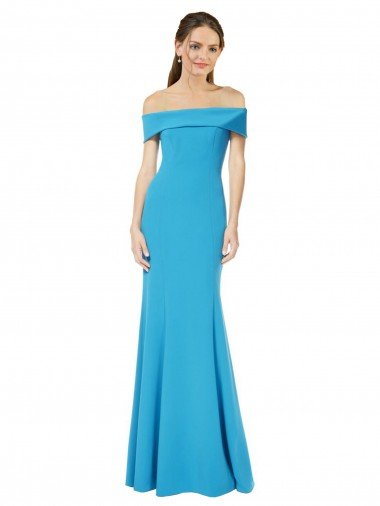 Off the Shoulder Crepe Evening Dress with Fitted Silhouette Canada