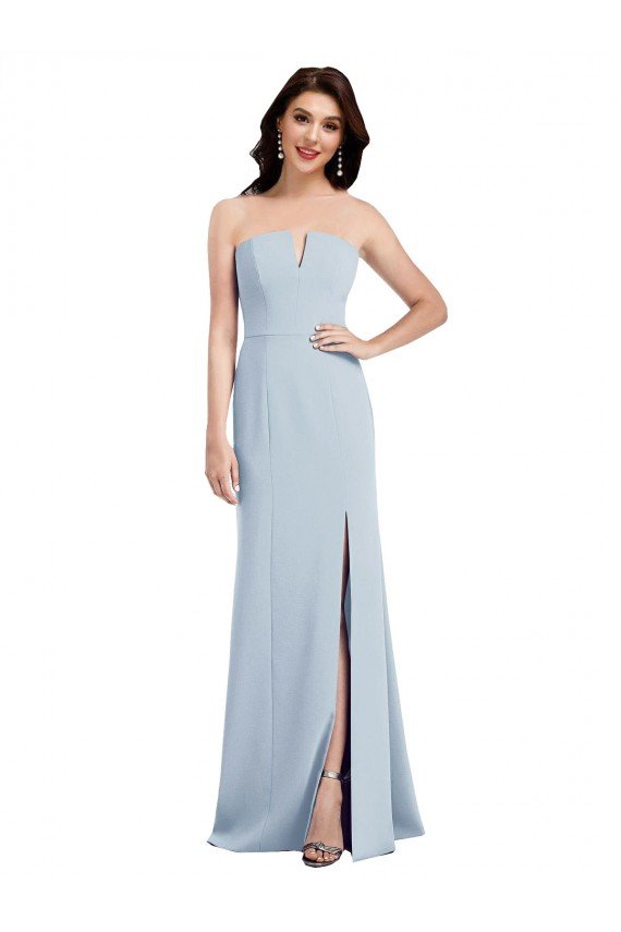 Strapless Notch Crepe Evening Dress with Front Slit