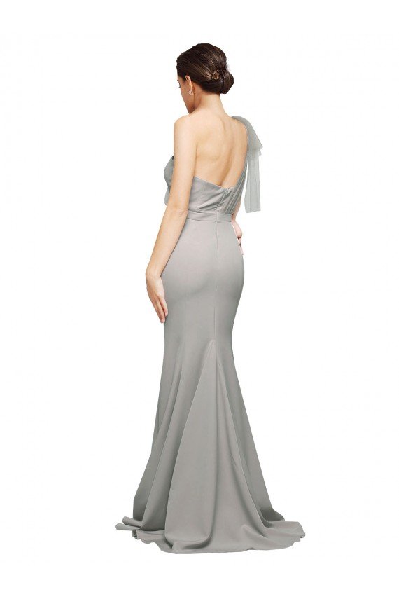 Long Sweep Train Sweetheart Crepe Evening Dress with Tulle One Shoulder