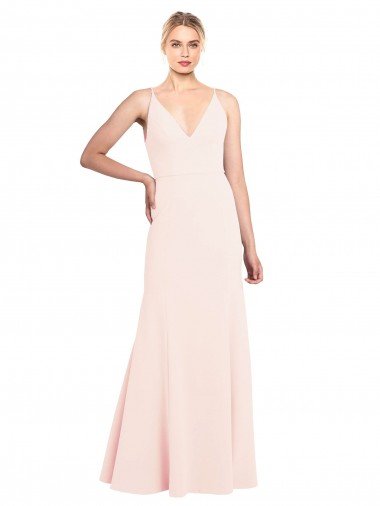 Slim A-Line V-Neck Long Stretch Crepe Evening Dress with V-Back Canada