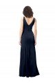 Classic V-Neck Long Stretch Crepe Evening Dress with V-Back