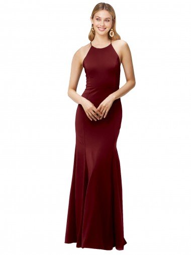 Fit and Flare Halter Neckline Stretch Crepe Evening Dress with Strappy Back Canada