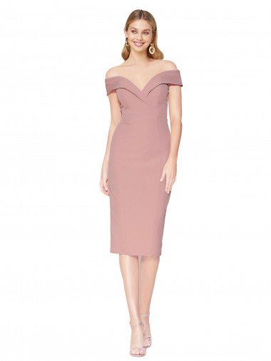 Knee Length Off the Shoulder Sweetheart Crepe Cocktail Evening Dress Canada