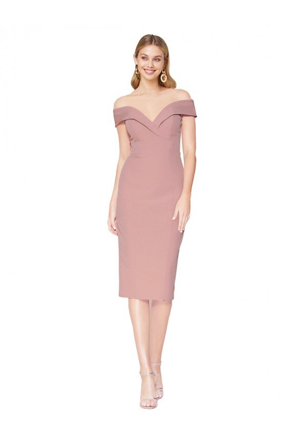 Knee Length Off the Shoulder Sweetheart Crepe Cocktail Evening Dress