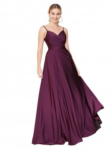 High Neck Spaghetti Straps Long V-Back Crepe Evening Dress Canada