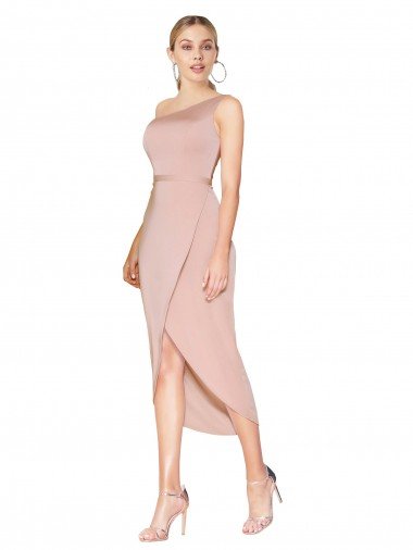 Knee Length One Shoulder Crepe Short Wrap Cocktail Evening Dress Canada