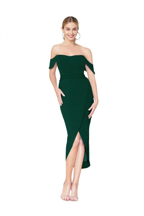 Off the Shoulder Short Knee Length Crepe Wrap Cocktail Evening Dress