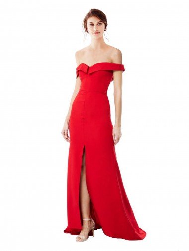 Off the Shoulder Chapel Train Crepe Evening Dress with Thigh-High slit Canada