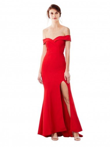 Off the Shoulder Sweetheart Maxi Crepe Evening Dress With Thigh Split and Train Canada