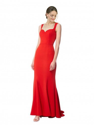 Long Chapel Train Fishtail Maxi Crepe Evening Dress with Sweetheart Neckline Canada