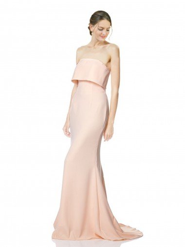 High Neck Strapless Long Crepe Evening Maxi Dress with Overlay Canada