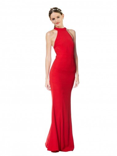 Halter Neck Keyhole Back Sleeveless Crepe Evening Maxi Dress Canada