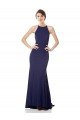 High Neck Fishtail Crepe Evening Dress with Open Back Detail