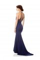 High Neck Fishtail Crepe Evening Dress with Open Back Detail
