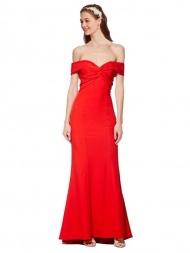 Cross Front and Back Bardot Sleeveless Crepe Evening Maxi Dress Canada