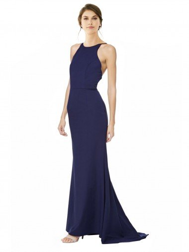 Fishtail High Neck Maxi Crepe Bridesmiad Dress with Strappy Back Detail Canada