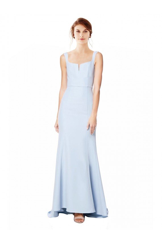 Square Neck Maxi Crepe Bridesmiad Dress With Fishtail Train