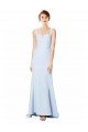 Square Neck Maxi Crepe Bridesmiad Dress With Fishtail Train
