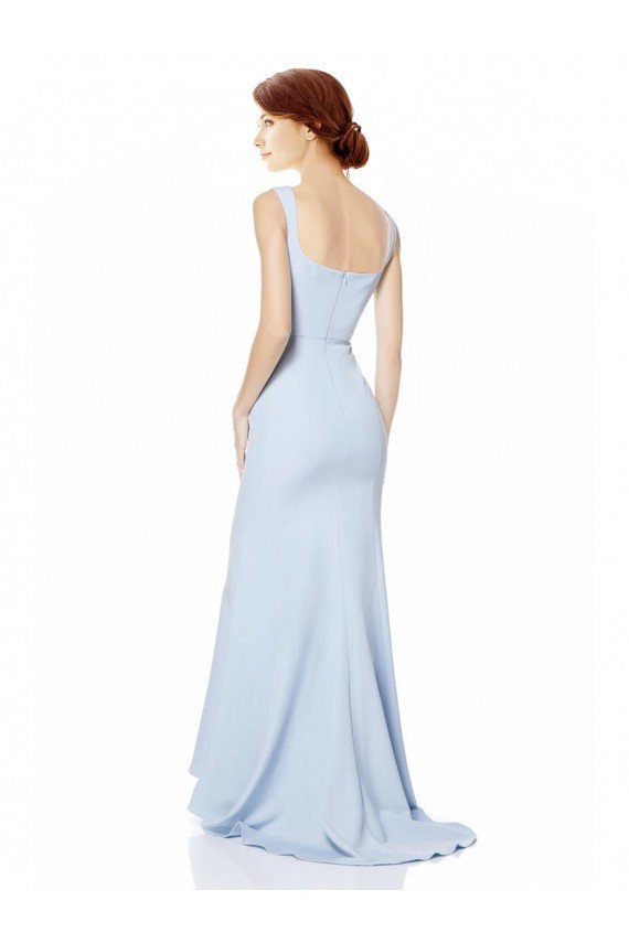 Square Neck Maxi Crepe Bridesmiad Dress With Fishtail Train