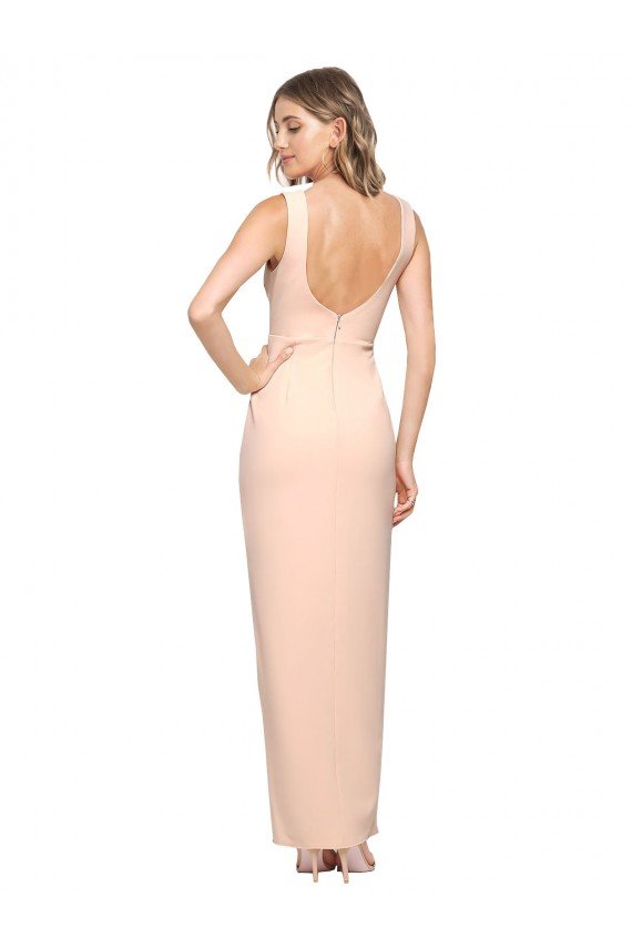 Floor Length Square Neck Long Sheath Crepe Evening Dress 