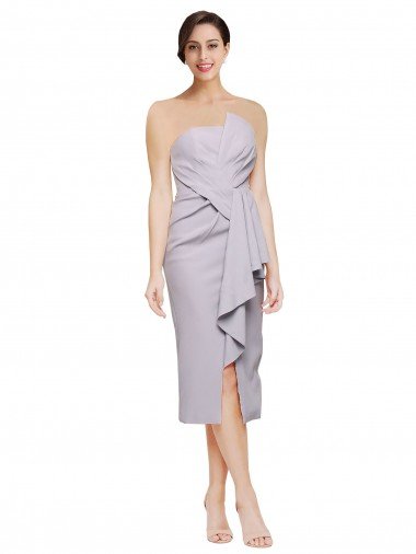 Short Strapless Crepe Cocktail Evening Dress with Ruffles Canada