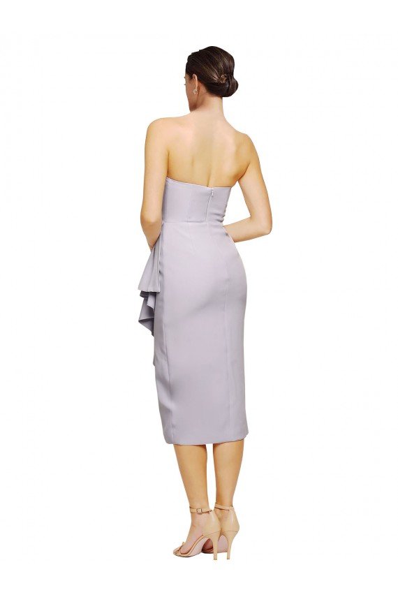 Short Strapless Crepe Cocktail Evening Dress with Ruffles