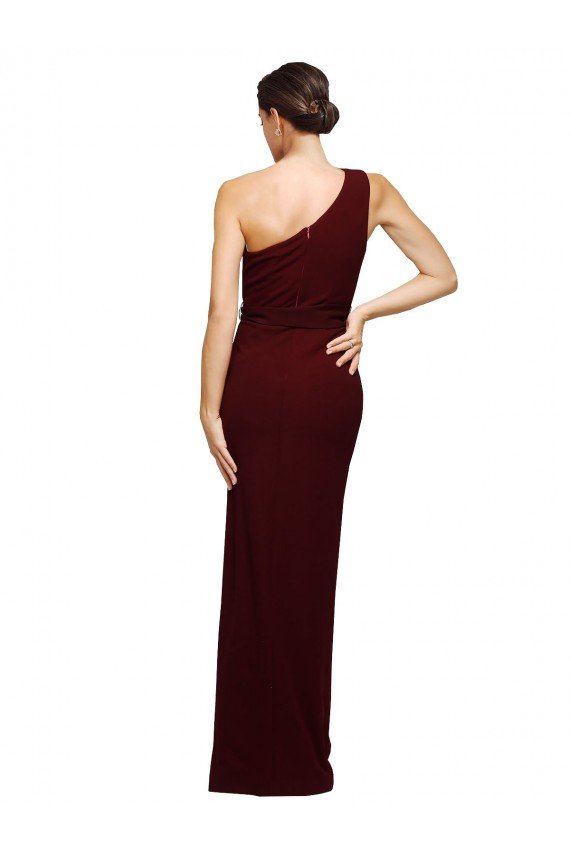 One Shoulder Sheath Crepe Evening Dress with High Side Split