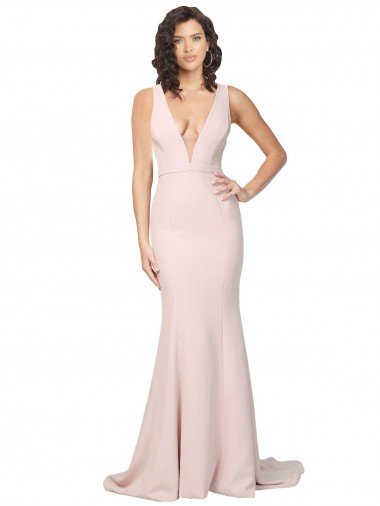 Deep Plunging V-Neckline Full Length Crepe Evening Dress with Deep V-Backline Canada