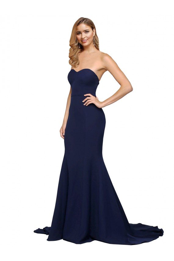 Fit and Flare Sweetheart Long Crepe Evening Dress with Sweep Train